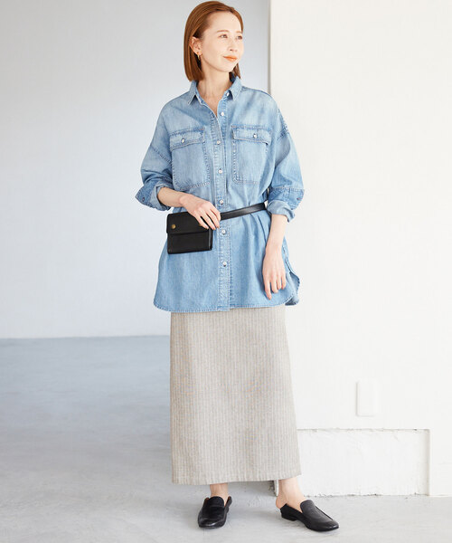 Healthy denim（ヘルシーデニム）の「《追加2》Healthy DENIM/ヘルシーデニム SLOBE別注 ビッグシャツ ALMOND（シャツ/ブラウス・レディース・サックスブルー/ブラウン・FREE）」の4枚目の写真