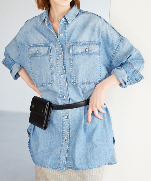 Healthy denim（ヘルシーデニム）の「《追加2》Healthy DENIM/ヘルシーデニム SLOBE別注 ビッグシャツ ALMOND（シャツ/ブラウス・レディース・サックスブルー/ブラウン・FREE）」の9枚目の写真