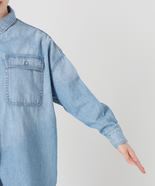 Healthy denim（ヘルシーデニム）の「《追加2》Healthy DENIM/ヘルシーデニム SLOBE別注 ビッグシャツ ALMOND（シャツ/ブラウス・レディース・サックスブルー/ブラウン・FREE）」の16枚目の写真