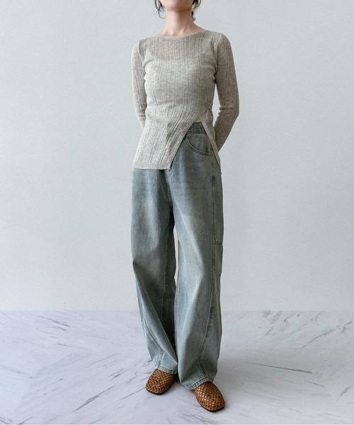 on:nue（オンニュ）の「【on:nue】[着用動画あり！/選べる6色展開] サイドボタンスリットシアーリブニット（ニット/セーター・レディース・ベージュ/グリーン/ホワイト/ブラック/アイボリー/グレー・FREE）」の16枚目の写真