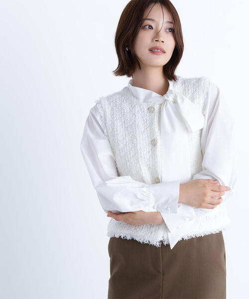 NATURAL BEAUTY BASIC（ナチュラルビューティーベーシック）の「◇ツイーディーニットジレ（カーディガン/ボレロ・レディース・ブラック系その他/オフホワイト/ネイビー・FREE）」の9枚目の写真