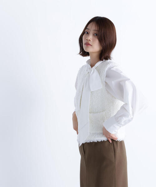 NATURAL BEAUTY BASIC（ナチュラルビューティーベーシック）の「◇ツイーディーニットジレ（カーディガン/ボレロ・レディース・ブラック系その他/オフホワイト/ネイビー・FREE）」の11枚目の写真