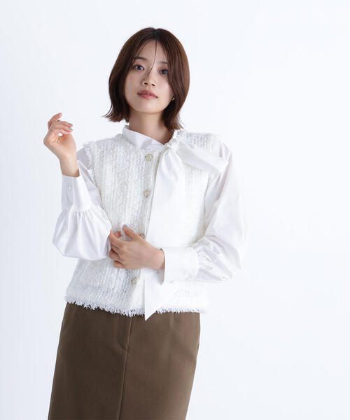 NATURAL BEAUTY BASIC（ナチュラルビューティーベーシック）の「◇ツイーディーニットジレ（カーディガン/ボレロ・レディース・ブラック系その他/オフホワイト/ネイビー・FREE）」の13枚目の写真