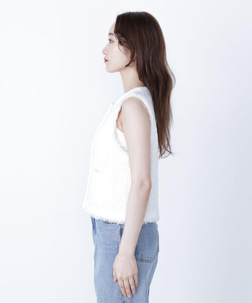 NATURAL BEAUTY BASIC（ナチュラルビューティーベーシック）の「◇ツイーディーニットジレ（カーディガン/ボレロ・レディース・ブラック系その他/オフホワイト/ネイビー・FREE）」の15枚目の写真