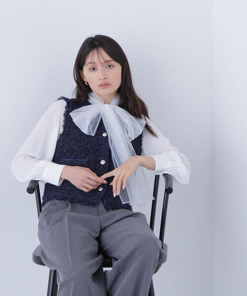 NATURAL BEAUTY BASIC（ナチュラルビューティーベーシック）の「◇ツイーディーニットジレ（カーディガン/ボレロ・レディース・ブラック系その他/オフホワイト/ネイビー・FREE）」の3枚目の写真