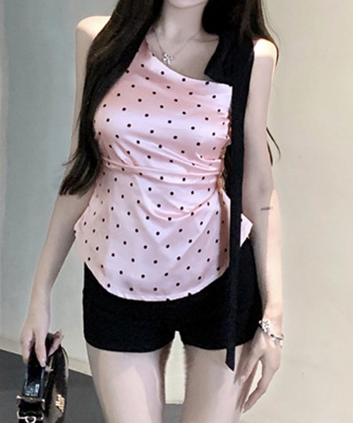 Nia(ニア)の「Nia(ニア)/ショルダーリボン ドット柄トップス(その他トップス・レディース・ピンク・SMALL/MEDIUM)」の3枚目の写真