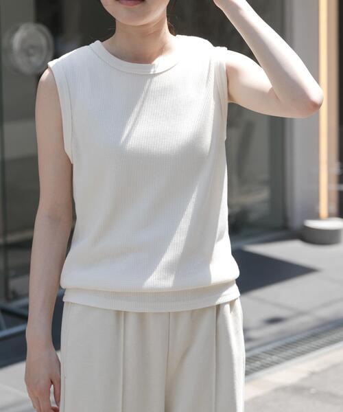 FORK&SPOON（フォークアンドスプーン）の「FORK&SPOON　ミニワッフルノースリーブTシャツ（Tシャツ/カットソー・レディース・オフホワイト/ブラック/イエロー系その他・1）」の8枚目の写真