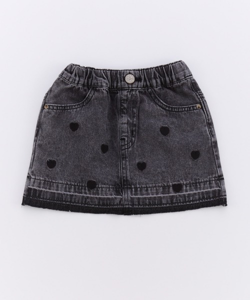 Ocean&Ground(オーシャン&グラウンド)の「ハート刺繍デニムミニスカート(デニムスカート・キッズ・ケミカルウォッシュ/ブラック・140/130/120/110/100/90)」の2枚目の写真