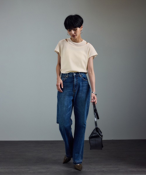 SALON adam et rope'(サロン アダム エ ロペ)の「【WEB限定】マルチウェイベロアタッチレイヤードプルオーバー(Tシャツ/カットソー・レディース・ブラウン/オフホワイト/ブラック・FREE)」の9枚目の写真