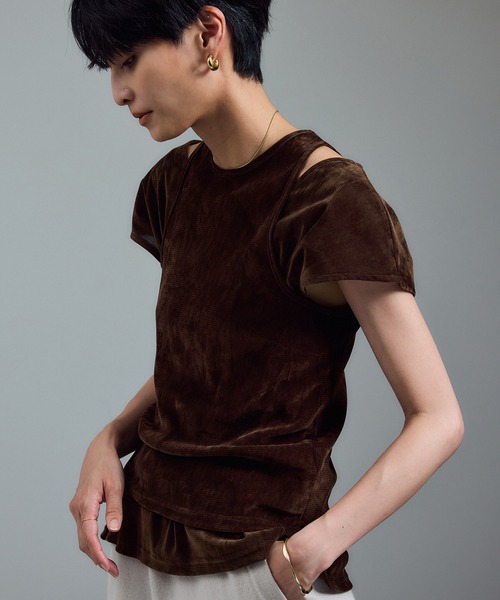 SALON adam et rope'(サロン アダム エ ロペ)の「【WEB限定】マルチウェイベロアタッチレイヤードプルオーバー(Tシャツ/カットソー・レディース・ブラウン/オフホワイト/ブラック・FREE)」の18枚目の写真