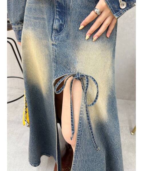 EVRIS（エヴリス）の「グラデーションスリットロングデニムスカート【セットアップ着用可能】（デニムスカート・レディース・インディゴブルー/ブラウン/ブルー・MEDIUM/SMALL）」の9枚目の写真