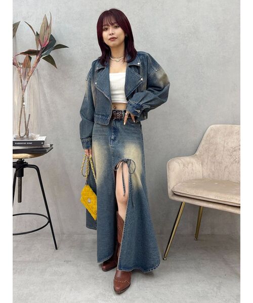 EVRIS（エヴリス）の「グラデーションスリットロングデニムスカート【セットアップ着用可能】（デニムスカート・レディース・インディゴブルー/ブラウン/ブルー・MEDIUM/SMALL）」の10枚目の写真