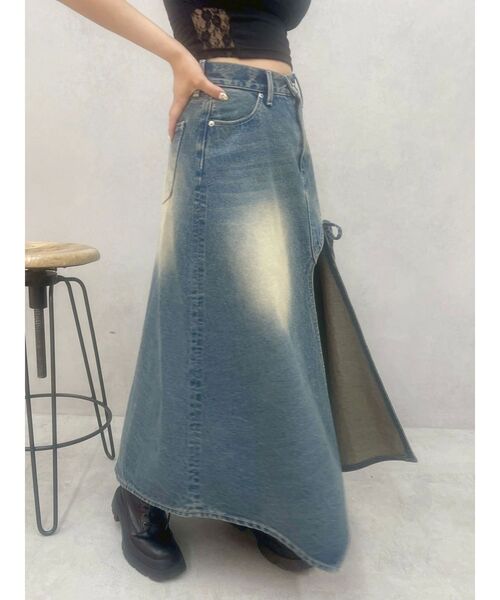 EVRIS（エヴリス）の「グラデーションスリットロングデニムスカート【セットアップ着用可能】（デニムスカート・レディース・インディゴブルー/ブラウン/ブルー・MEDIUM/SMALL）」の14枚目の写真