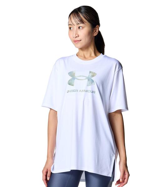 UNDER ARMOUR(アンダーアーマー)の「UAテック オーバーサイズド ビッグロゴ Tシャツ(トレーニング/レディース)(Tシャツ/カットソー・レディース・ホワイト・XL/S/M/L)」の1枚目の写真