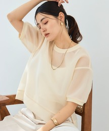 CROSS FUNCTION | 《マシンウォッシャブル》エブ楽 シアーハーフスリーブトップス【CROSS FUNCTION/クロスファンクション】(Tシャツ/カットソー)