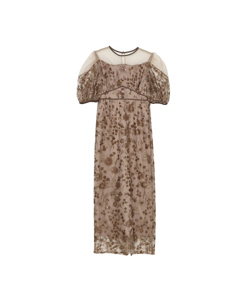 Leja フラワーディテールパフスリーブ ワンピースドレス結婚式二次会成人式 Leja ドレス 「LEJA」フラワーディテールパフスリーブIライン