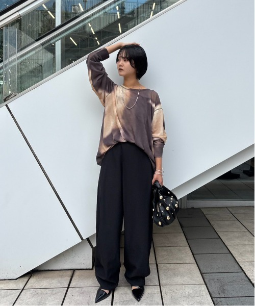 Ameri（アメリ）の「DULL GRADATION PRINT KNIT TOP（Tシャツ