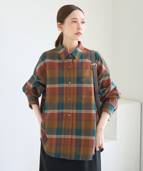 ROPE' PICNIC（ロペピクニック）の「チェックネルシャツ/リンクコーデ（シャツ/ブラウス・レディース・チャコールグレー/ブルー/オレンジ/ベージュ・FREE）」の4枚目の写真