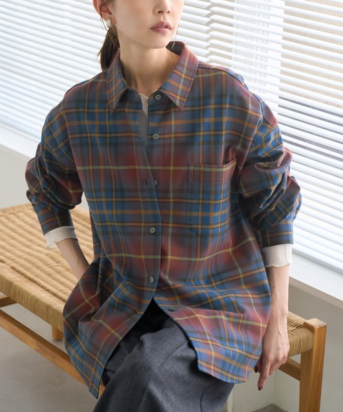 ROPE' PICNIC（ロペピクニック）の「チェックネルシャツ/リンクコーデ（シャツ/ブラウス・レディース・チャコールグレー/ブルー/オレンジ/ベージュ・FREE）」の3枚目の写真