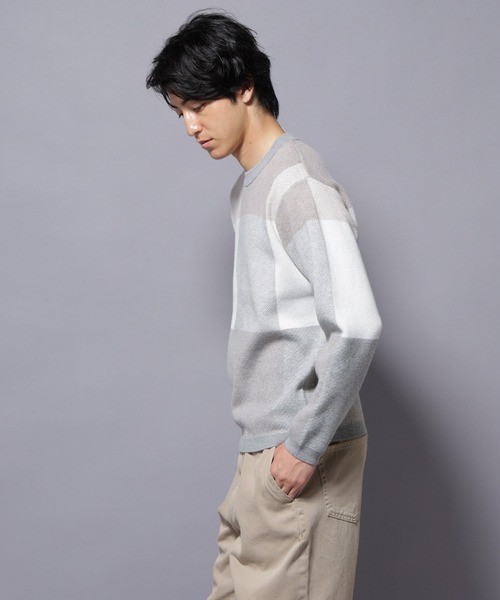 NANO universe（ナノユニバース）の「ブロックチェッククルーネックニット（ニット/セーター・メンズ・ブラック/ダークブルー/ライトグレー/グリーン・S/XL/L/M）」の20枚目の写真