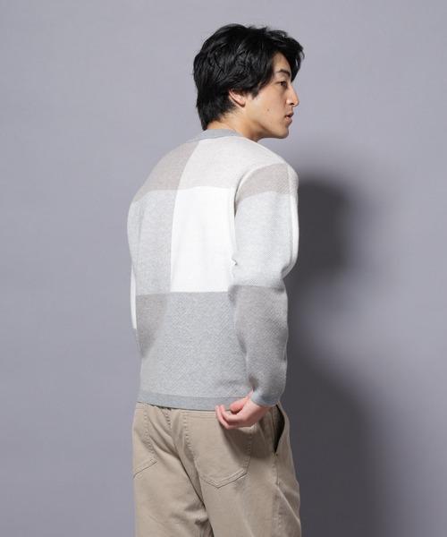 NANO universe（ナノユニバース）の「ブロックチェッククルーネックニット（ニット/セーター・メンズ・ブラック/ダークブルー/ライトグレー/グリーン・S/XL/L/M）」の21枚目の写真