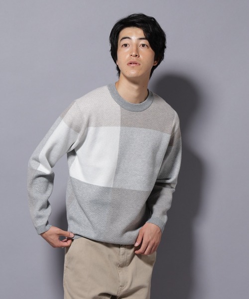 NANO universe（ナノユニバース）の「ブロックチェッククルーネックニット（ニット/セーター・メンズ・ブラック/ダークブルー/ライトグレー/グリーン・S/XL/L/M）」の19枚目の写真