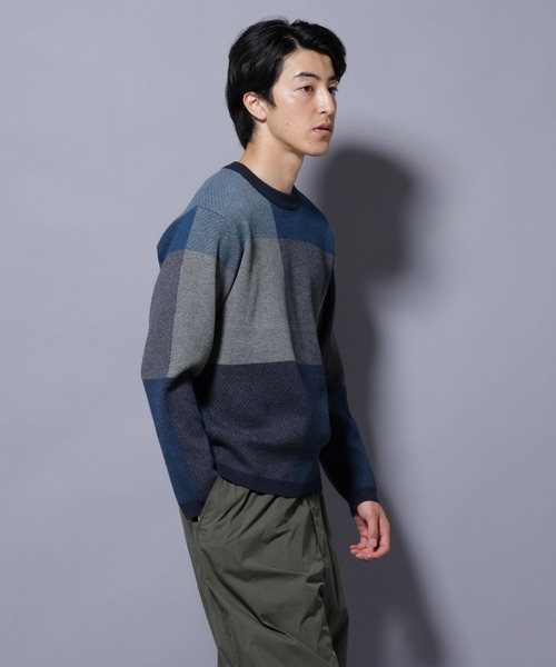 NANO universe（ナノユニバース）の「ブロックチェッククルーネックニット（ニット/セーター・メンズ・ブラック/ダークブルー/ライトグレー/グリーン・S/XL/L/M）」の14枚目の写真