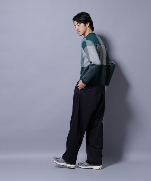 NANO universe（ナノユニバース）の「ブロックチェッククルーネックニット（ニット/セーター・メンズ・ブラック/ダークブルー/ライトグレー/グリーン・S/XL/L/M）」の10枚目の写真