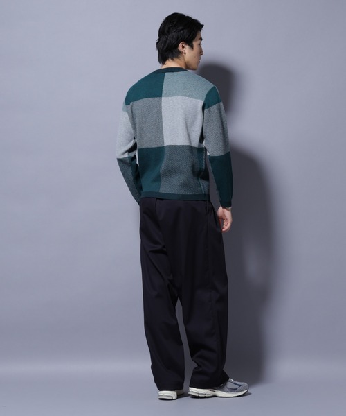 NANO universe（ナノユニバース）の「ブロックチェッククルーネックニット（ニット/セーター・メンズ・ブラック/ダークブルー/ライトグレー/グリーン・S/XL/L/M）」の11枚目の写真