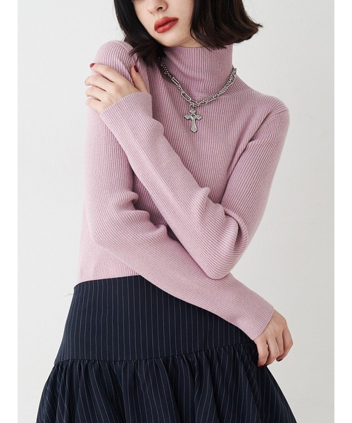 ベーシックカラーハイネックニット タートルネック（ニット