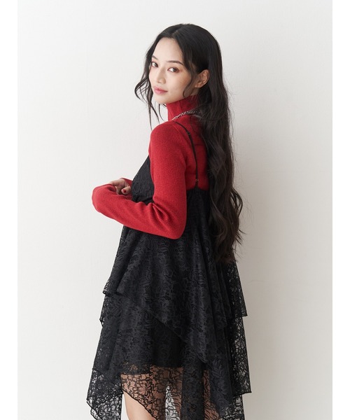aletta angelique フリル タートルニット Black＆red ベーシックカラーハイネックニット タートルネック（ニット/セーター