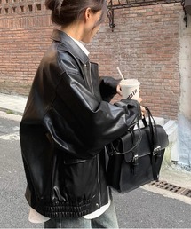 SHEPP（シープ）の「オーバーサイズ PUジャケット（ブルゾン・レディース）」