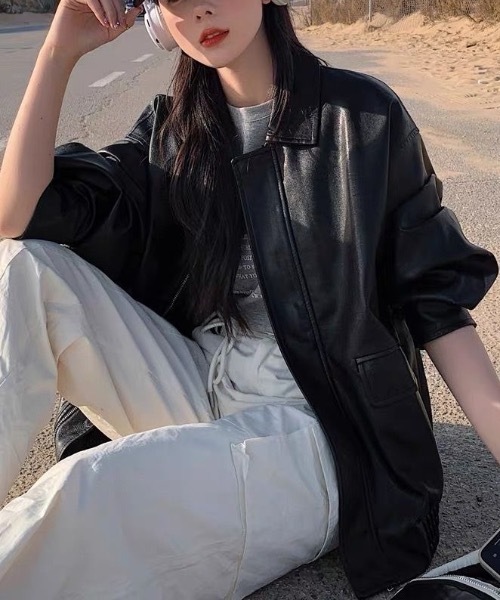 SHEPP(シープ)の「オーバーサイズ PUジャケット(ブルゾン・レディース・ブラウン/ブラック・L/M)」の17枚目の写真