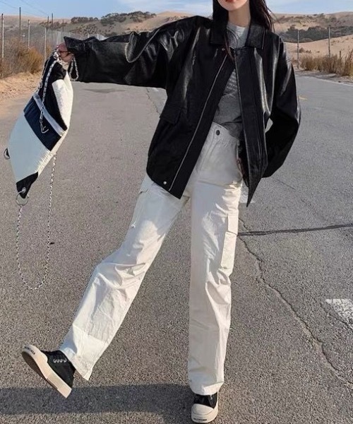 SHEPP(シープ)の「オーバーサイズ PUジャケット(ブルゾン・レディース・ブラウン/ブラック・L/M)」の19枚目の写真