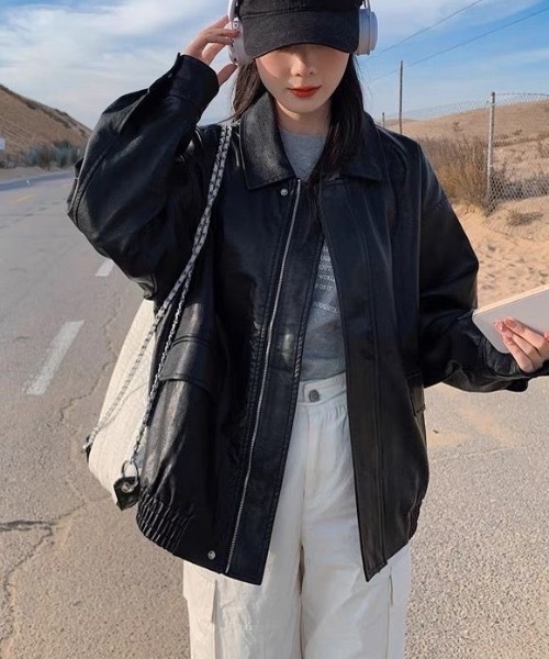 SHEPP(シープ)の「オーバーサイズ PUジャケット(ブルゾン・レディース・ブラウン/ブラック・L/M)」の20枚目の写真
