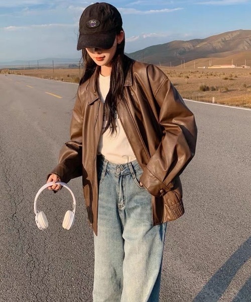 SHEPP(シープ)の「オーバーサイズ PUジャケット(ブルゾン・レディース・ブラウン/ブラック・L/M)」の15枚目の写真