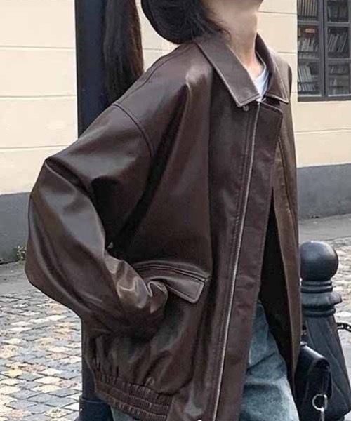 SHEPP(シープ)の「オーバーサイズ PUジャケット(ブルゾン・レディース・ブラウン/ブラック・L/M)」の16枚目の写真