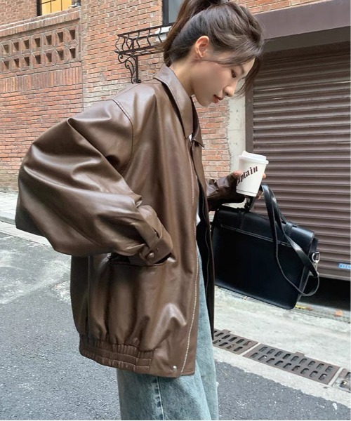 SHEPP(シープ)の「オーバーサイズ PUジャケット(ブルゾン・レディース・ブラウン/ブラック・L/M)」の22枚目の写真