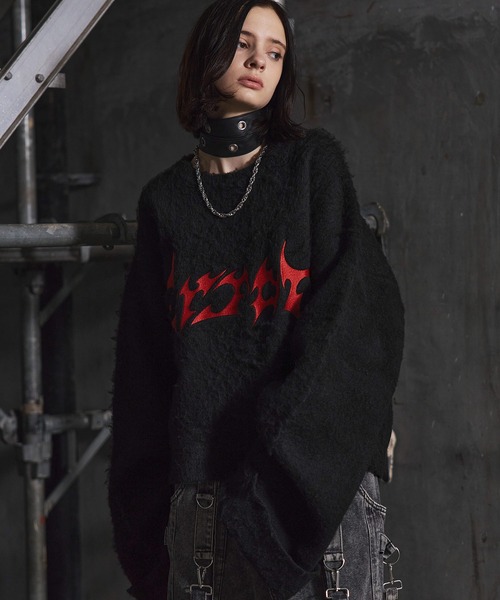 ERAR(エラー)の「【ERAR】起毛フェザーロゴ刺繍ロングアームショート丈ロールアップニット(ニット/セーター・メンズ・チャコール/ブラック・XL/L/M/S)」の3枚目の写真