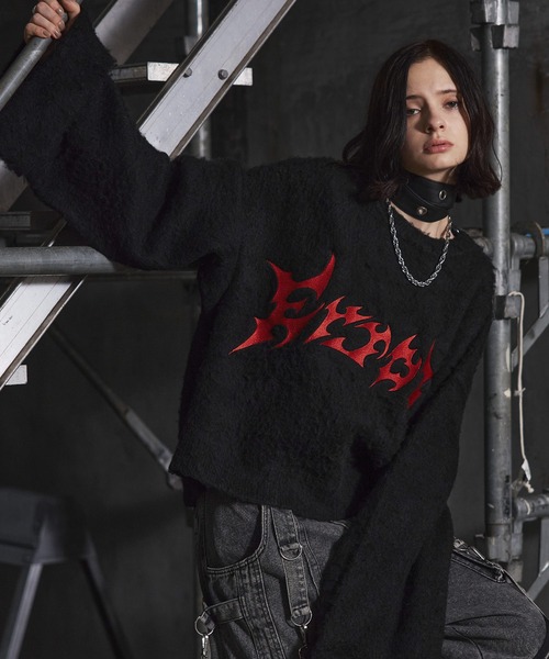 ERAR(エラー)の「【ERAR】起毛フェザーロゴ刺繍ロングアームショート丈ロールアップニット(ニット/セーター・メンズ・チャコール/ブラック・XL/L/M/S)」の14枚目の写真