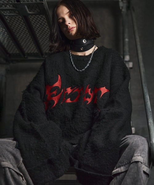 ERAR(エラー)の「【ERAR】起毛フェザーロゴ刺繍ロングアームショート丈ロールアップニット(ニット/セーター・メンズ・チャコール/ブラック・XL/L/M/S)」の15枚目の写真