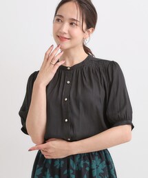 DRESKIP | 【洗える/S-LL】お仕事にもデイリーにも サテン5分袖ブラウス(シャツ/ブラウス)