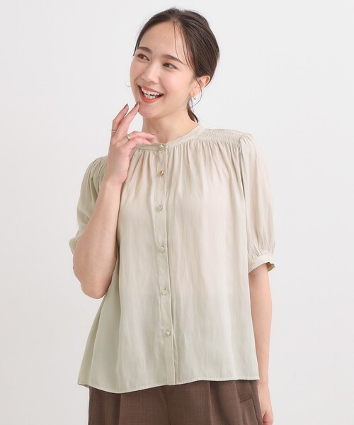 DRESKIP（ドレスキップ）の「【洗える/S-LL】大人上品な印象のサテン5分袖ブラウス（シャツ/ブラウス・レディース・ピンク/チャコールグレー/ライトベージュ・04/03/02/01）」の8枚目の写真