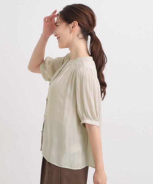 DRESKIP（ドレスキップ）の「【洗える/S-LL】大人上品な印象のサテン5分袖ブラウス（シャツ/ブラウス・レディース・ピンク/チャコールグレー/ライトベージュ・04/03/02/01）」の9枚目の写真