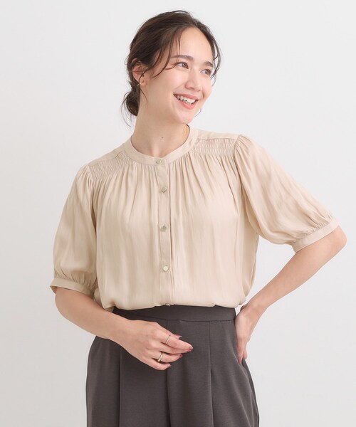 DRESKIP（ドレスキップ）の「【洗える/S-LL】大人上品な印象のサテン5分袖ブラウス（シャツ/ブラウス・レディース・ピンク/チャコールグレー/ライトベージュ・04/03/02/01）」の12枚目の写真