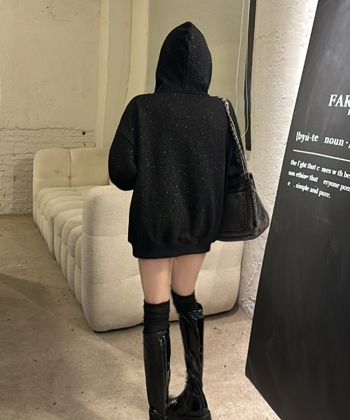 セール】ラメグリッターオーバーサイズフーディー/キラキラパーカー