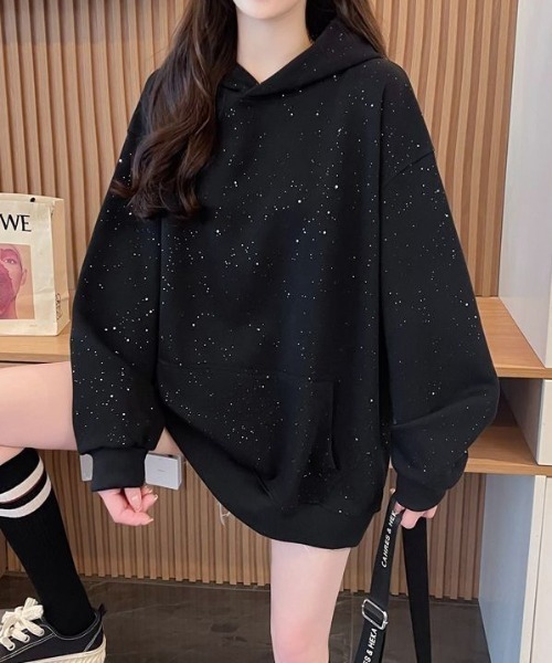 セール】ラメグリッターオーバーサイズフーディー/キラキラパーカー