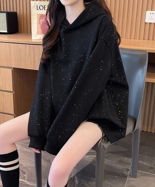 セール】ラメグリッターオーバーサイズフーディー/キラキラ