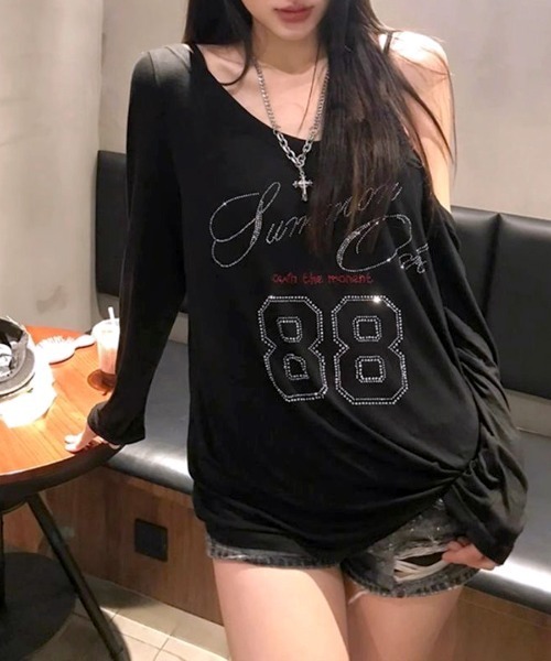 Riff(リフ)の「ラインストーンロゴワンショルダーロンT(Tシャツ/カットソー・レディース・ホワイト/ブラック・M)」の21枚目の写真