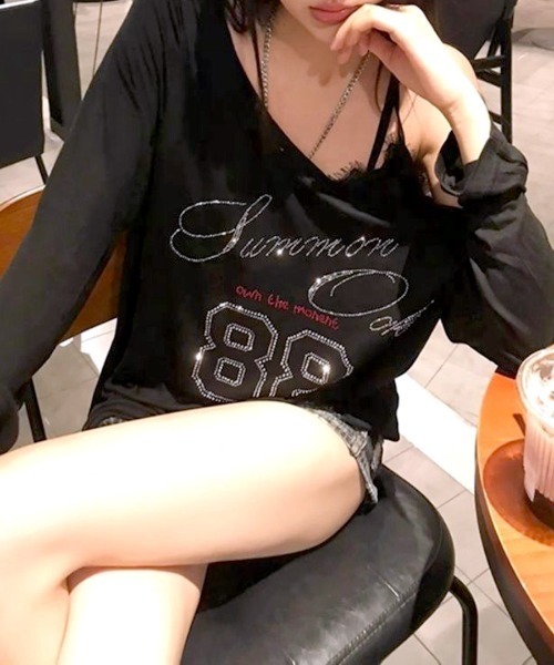 Riff(リフ)の「ラインストーンロゴワンショルダーロンT(Tシャツ/カットソー・レディース・ホワイト/ブラック・M)」の19枚目の写真